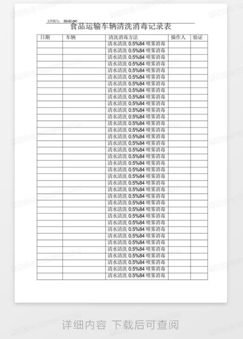 食品运输车辆清洗消毒记录表 食品公司word模板下载 编号lddbvrar 熊猫办公